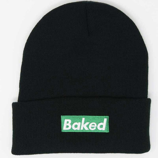 embroidered baked black beanie