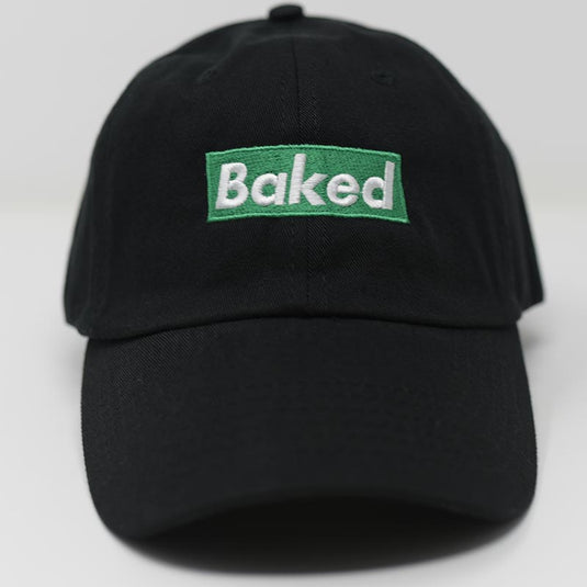 front view of baked black hat