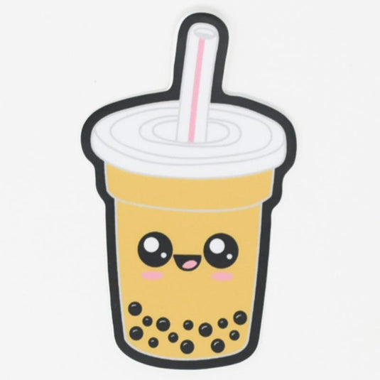 boba cup with a cute smiling face sticker