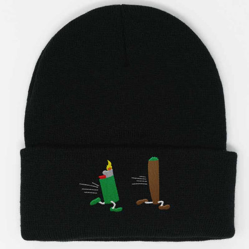 green lighter chasing blunt embroidered black beanie