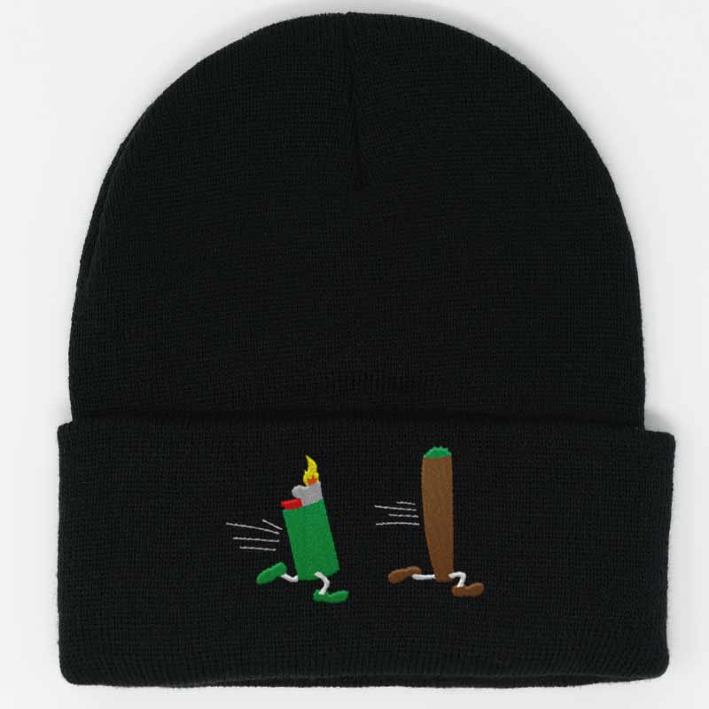 Load image into Gallery viewer, green lighter chasing blunt embroidered black beanie
