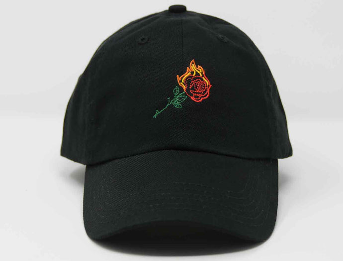 red rose on fire burning dad hat