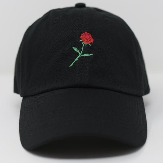 front view of red rose hat
